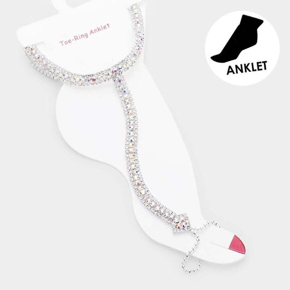 Anklet Abalone Rhinestone Silver Net Toe Ring - Picture 1 of 6